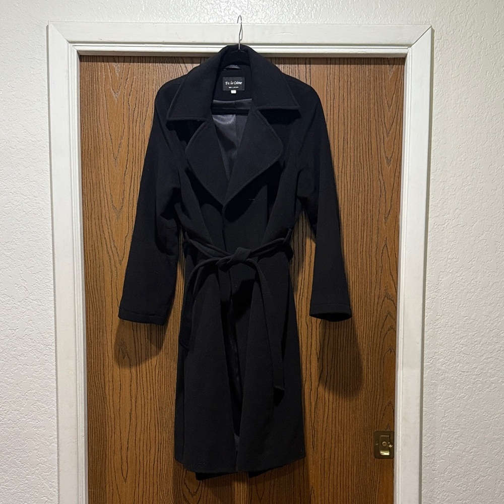 Elegant Black Pea Coat wool & cashmere